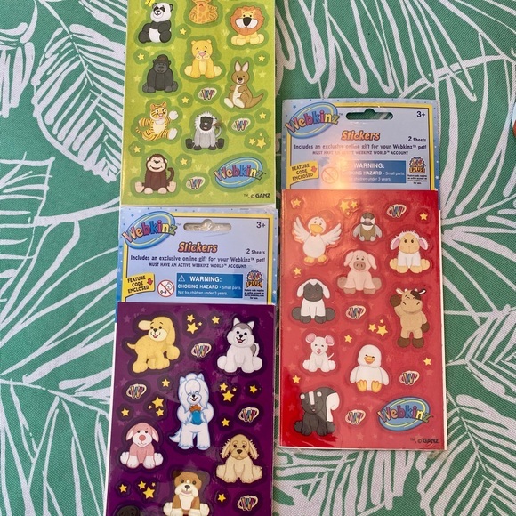 3 WEBKINZ STICKERS- GANZ- INCLUDES 2 SHEETS- Purple Red Green With Code Set New - Picture 1 of 1